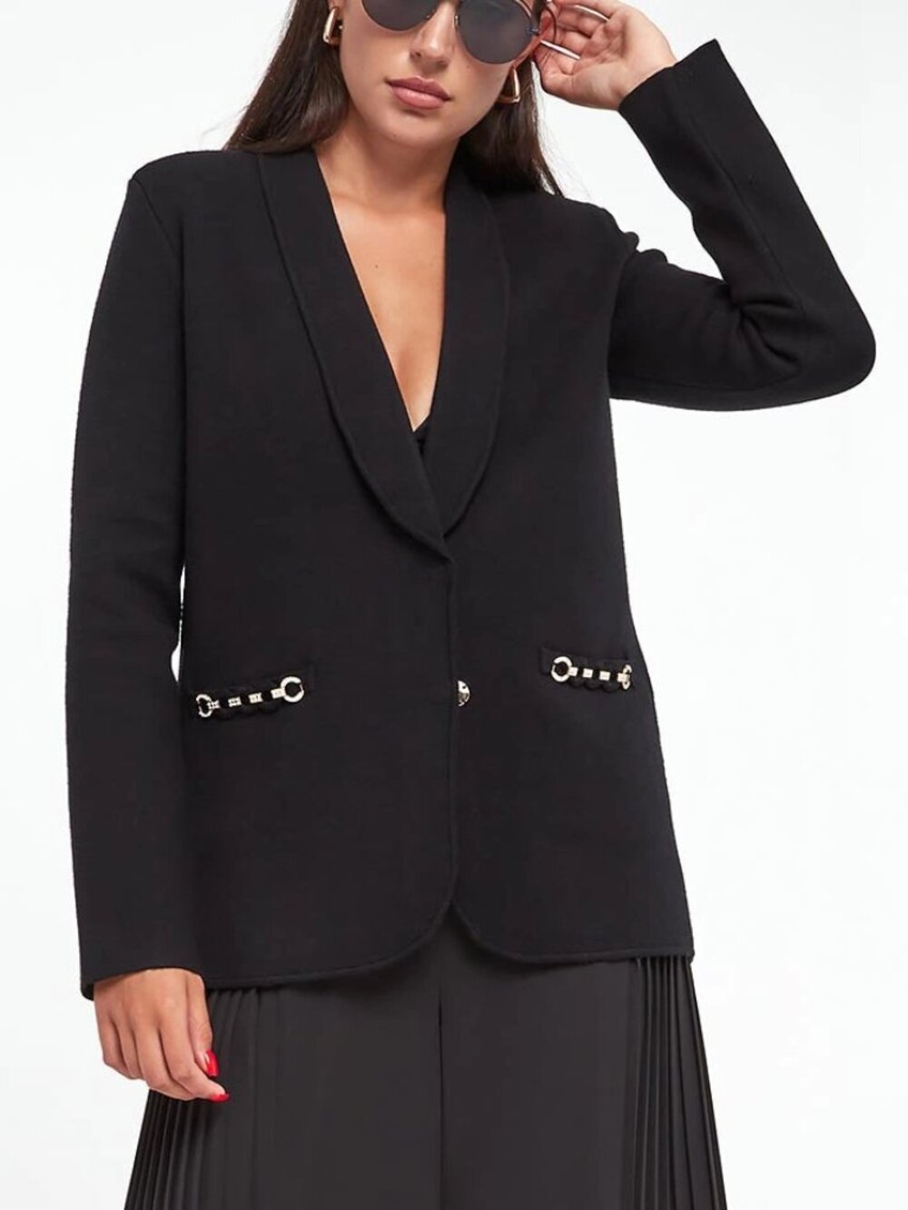Twinset Black Ponte-Knit Rhinestone-Chain-Trim Blazer